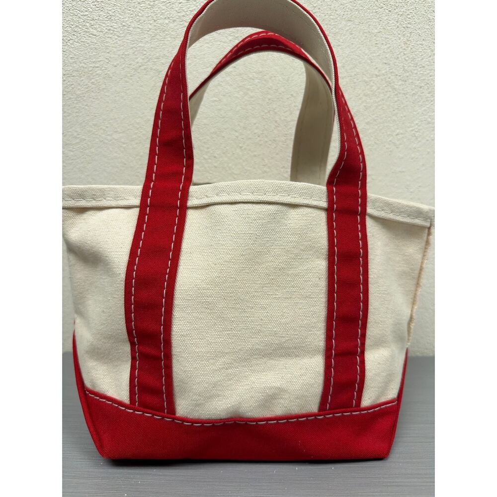 LL Bean Mini Boat And Tote Bag Canvas With Red - Picture 3 of 8